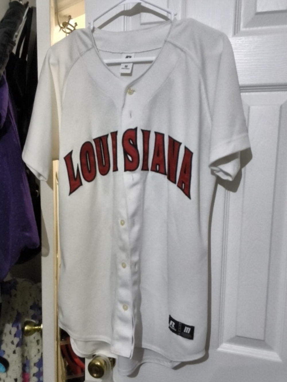 Russell Athletic White Kids Jersey with Red 'LOUISIANA' Lettering